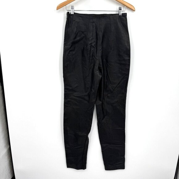 Cache Pants - Vintage 90s Cache Black Leather High Waisted Tapered Pants Size 6 Biker Sexy